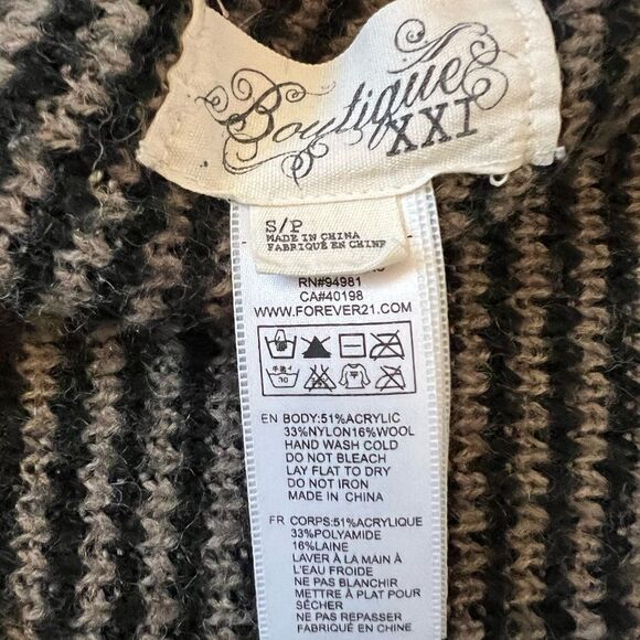 Wool Blend Tan & Black Striped Slouchy Loose Fit Open Cardigan Sweater S - Picture 8 of 8